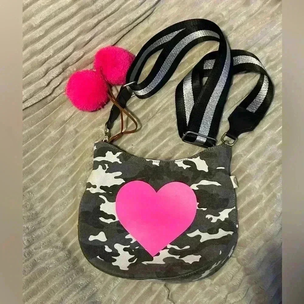 Koala Kanvas Camo and‎ Pink Heart Cross Body Purse